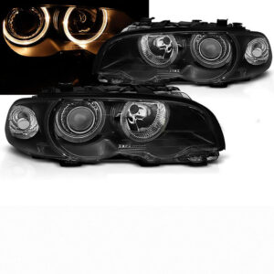 Depo Μπροστινά Φανάρια Angel Eyes για BMW E46 Coupe / Cabrio Μαύρα H7/H7 με Μοτέρ 1999-2003 2τμχΚωδικός: 0009728
