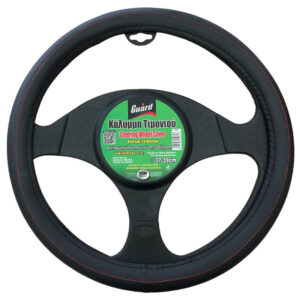 Guard Κάλυμμα Τιμονιού Αυτοκινήτου με Διάμετρο 37εκ. από Δερματίνη Μαύρο με Μαύρη Ραφή
