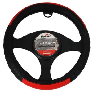 Feral Κάλυμμα Τιμονιού Αυτοκινήτου με Διάμετρο 38εκ. από Δερματίνη Μαύρο με Κόκκινη Ραφή