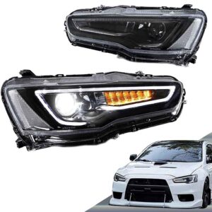 Μπροστινά Φανάρια Led για Mitsubishi Lancer DRL Led Tube & Dynamic Φλας Μαύρο/Χρώμιο H7 Manual VLAND 07-17 2τμχΚωδικός: 0020325
