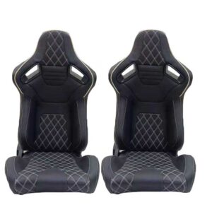 Carner Καθίσματα Bucket R8 από Δερματίνη Μαύρα με Άσπρες Ραφές Καπιτονέ Σετ 2τμχΚωδικός: 0024580