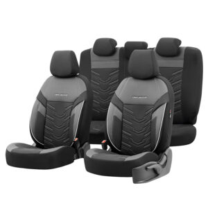 Otom Σετ Καλύμματα Αυτοκινήτου 11τμχ Δερματίνη Reflective Design Μαύρα/Λευκά