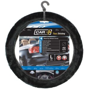 Car+ Κάλυμμα Τιμονιού Αυτοκινήτου με Διάμετρο 37-39εκ. Συνθετικό Μαύρο με Μαύρη Ραφή