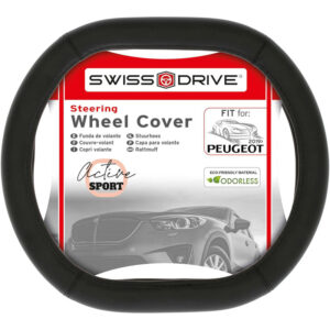 Swiss Drive Κάλυμμα Τιμονιού Αυτοκινήτου από Δερματίνη Μαύρο με Μαύρη Ραφή