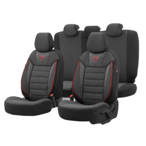 Καλύμματα Αυτοκινήτου Otom Toro Design Universal Βαμβακερό Ύφασμα Δερματίνη Σετ Εμπρός Πίσω 11 Τεμαχίων Μαύρο Κόκκινο Τrο-901