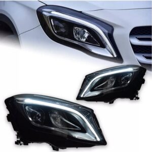 Μπροστινά Φανάρια Set Για Mercedes-Benz GLA X156 14-17 Upgrade Σε Facelift Look Μαύρα Full Led DRL Με Μοτέρ Carner