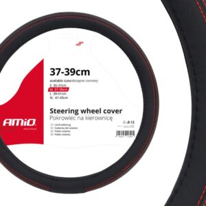 AMiO Κάλυμμα Τιμονιού Αυτοκινήτου SWC-01-M με Διάμετρο 37-39εκ. από Δερματίνη Μαύρο με Κόκκινη Ραφή AMIO-
