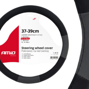 AMiO Κάλυμμα Τιμονιού Αυτοκινήτου SWC-05 με Διάμετρο 37-39εκ. από Δερματίνη Μαύρο με Μαύρη Ραφή /AM