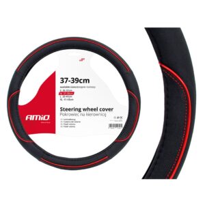 AMiO Κάλυμμα Τιμονιού Αυτοκινήτου SWC-21 με Διάμετρο 37-39εκ. Συνθετικό Μαύρο/Κόκκινο