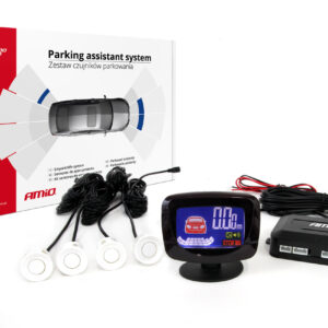 AMiO Σύστημα Παρκαρίσματος Αυτοκινήτου Πίσω με Οθόνη / Buzzer και 4 Αισθητήρες 22mm 12V σε Λευκό Χρώμα Κωδικός: 01563