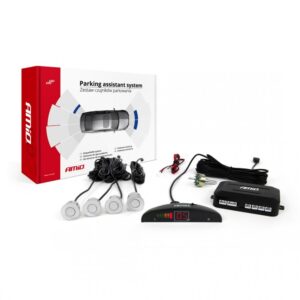 AMiO Σύστημα Παρκαρίσματος Αυτοκινήτου με Οθόνη και 4 Αισθητήρες 22mm σε Ασημί Χρώμα Κωδικός: 01564