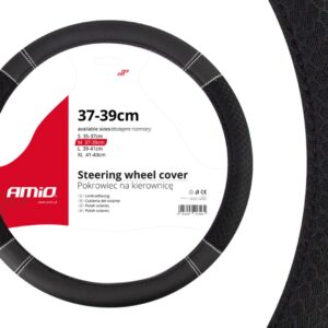 AMiO Κάλυμμα Τιμονιού Αυτοκινήτου με Διάμετρο 39εκ. Δερμάτινο Μαύρο με Μαύρη Ραφή /AM