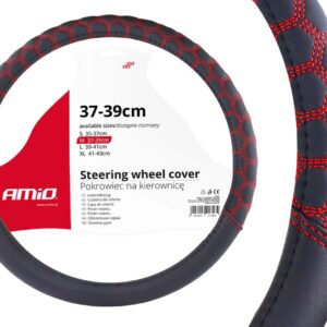 AMiO Κάλυμμα Τιμονιού Αυτοκινήτου SWC-23M με Διάμετρο 37-39εκ. Συνθετικό Μαύρο με Κόκκινη Ραφή