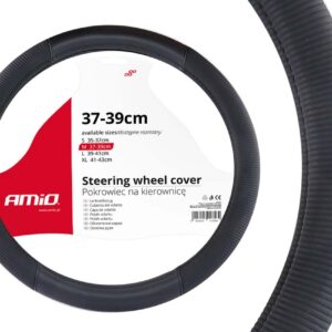 AMiO Κάλυμμα Τιμονιού Αυτοκινήτου SWC-24 με Διάμετρο 37-39εκ. από Δερματίνη Μαύρο /AM