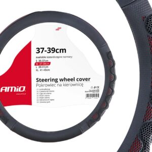AMiO Κάλυμμα Τιμονιού Αυτοκινήτου SWC-25 με Διάμετρο 37-39εκ. Συνθετικό Μαύρο/Κόκκινο /AM