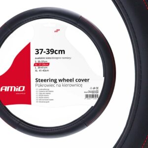 AMiO Κάλυμμα Τιμονιού Αυτοκινήτου SWC-28 με Διάμετρο 37-39εκ. από Δερματίνη Μαύρο με Κόκκινη Ραφή /AM