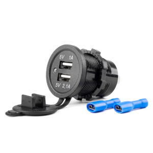 AMiO Πρίζα με 2 Θύρες Usb και Καπάκι Μαύρη 12/24V 5V 3.1A Φ37x51mm /AM Κωδικός: 02853