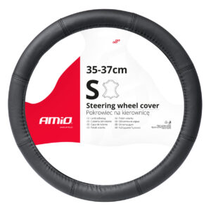 AMiO Κάλυμμα Τιμονιού Αυτοκινήτου με Διάμετρο 35-37εκ. από Δερματίνη Μαύρο με Μαύρη Ραφή