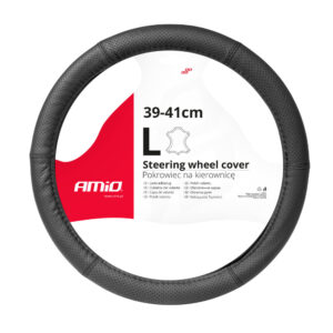 AMiO Κάλυμμα Τιμονιού Αυτοκινήτου με Διάμετρο 39-41εκ. από Δερματίνη Μαύρο με Μαύρη Ραφή