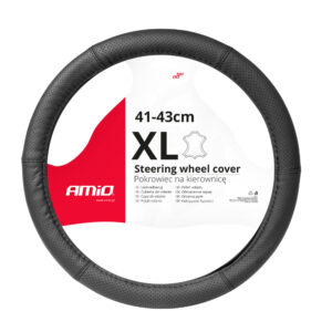 AMiO Κάλυμμα Τιμονιού Αυτοκινήτου με Διάμετρο 41-43εκ. από Δερματίνη Μαύρο με Μαύρη Ραφή
