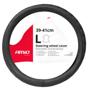 AMiO Κάλυμμα Τιμονιού Αυτοκινήτου με Διάμετρο 39-41εκ. από Δερματίνη Μαύρο με Μαύρη Ραφή