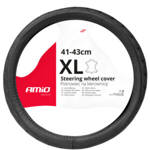 AMiO Κάλυμμα Τιμονιού Αυτοκινήτου με Διάμετρο 41-43εκ. από Δερματίνη Μαύρο με Μαύρη Ραφή