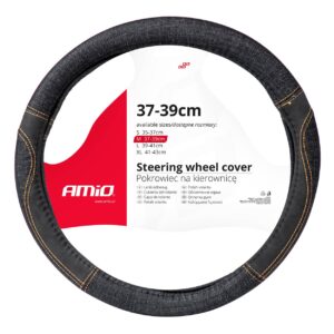 AMiO Κάλυμμα Τιμονιού Αυτοκινήτου με Διάμετρο 37-39εκ. Μαύρο με Μαύρη Ραφή