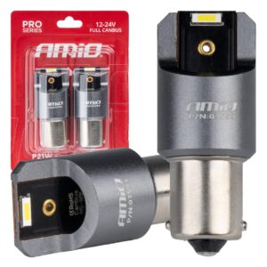 AMiO Λάμπες Αυτοκινήτου & Μοτοσυκλέτας BA15S / P21W Canbus LED 6000K Ψυχρό Λευκό 12-24V 2τμχ
