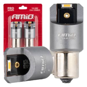 Amio - ΛΑΜΠΑΚΙΑ PY21W BAU15s 12/24V 6.000K 2xSMD LED FULL CAN-BUS ΠΟΡΤΟΚΑΛΙ PRO SERIES - 2 Τεμ. (03594/AM)