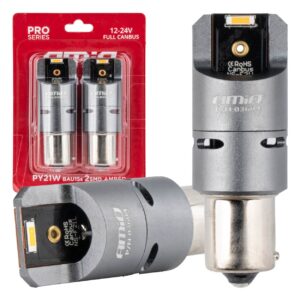 AMiO Λάμπες Αυτοκινήτου PY21W-BAU15s Canbus LED 6000K Πορτοκαλί 12-24V 2τμχ