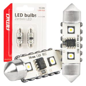 AMiO Λάμπες Αυτοκινήτου C5W Canbus LED 5500K Ψυχρό Λευκό 12-24V 2τμχ