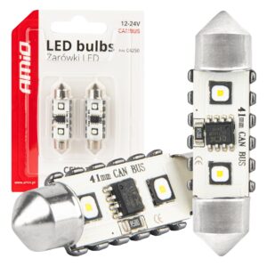 AMiO Λάμπες Αυτοκινήτου C5W Canbus LED 5500K Ψυχρό Λευκό 12-24V 2τμχ