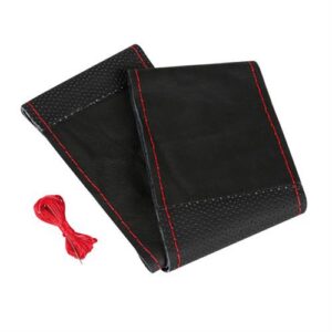 Lampa Κάλυμμα Τιμονιού Αυτοκινήτου Sport Leather Ραφτό με Διάμετρο 37-39εκ. από Δερματίνη Μαύρο με Κόκκινη Ραφή