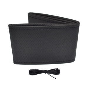 AMiO Κάλυμμα Τιμονιού Αυτοκινήτου Ραφτό με Διάμετρο 38-39εκ. Δερμάτινο Μαύρο με Μαύρη Ραφή